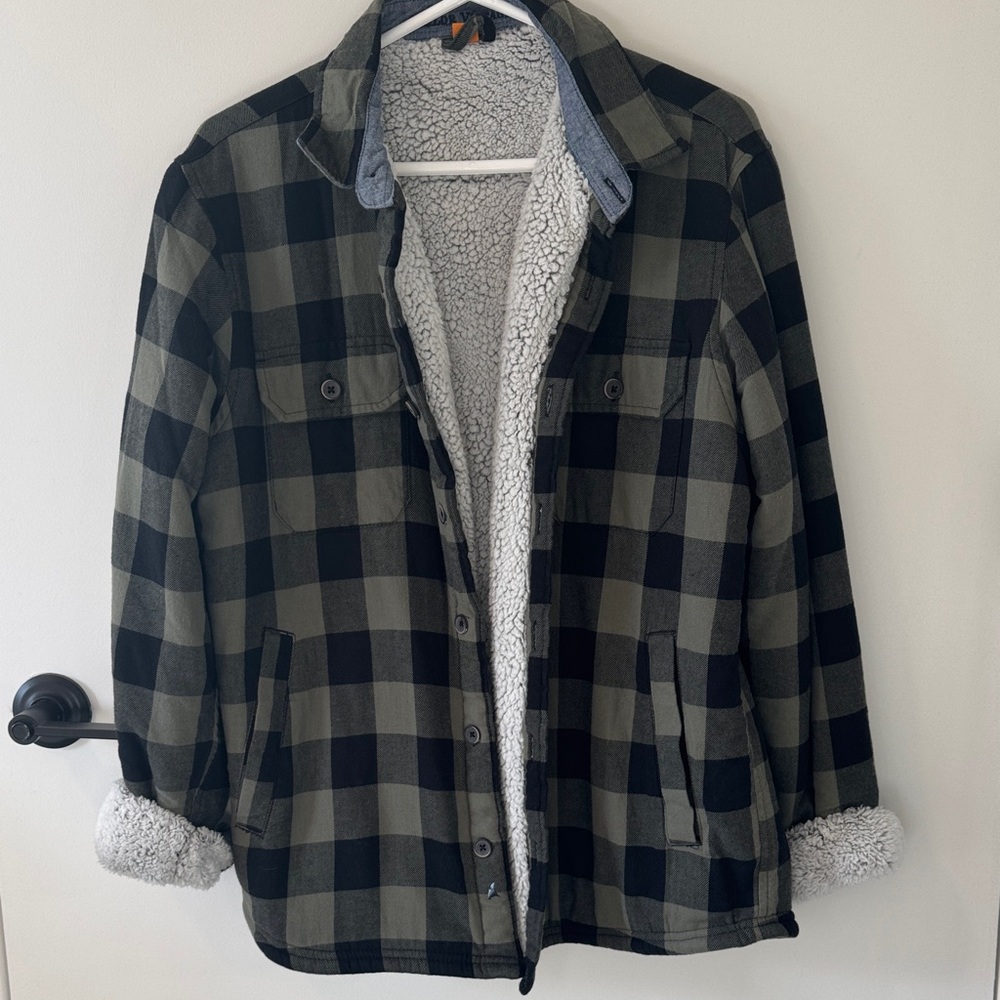 Tailor Vintage Olive & Black Plaid Sherpa Shacket